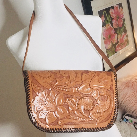 Handbags - Authentic Mexican hand made leather tooled purse